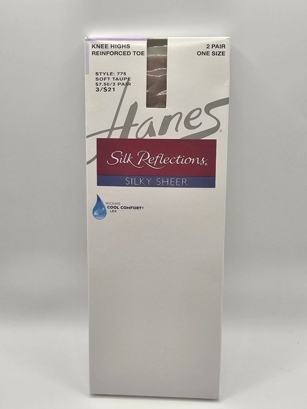 Hanes Silk Reflections Silky Sheer Knee Highs‎ Reinforced Toe Soft Taupe 2 Pairs